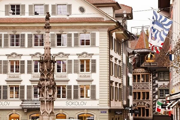 Ornate architecture in the city of Lucerne, Switzerland, Europe