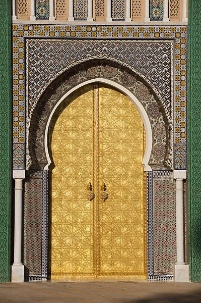 Ornate bronze doorway, Royal Palace, Fez el-Jedid, Fez, Morocco, North Africa, Africa
