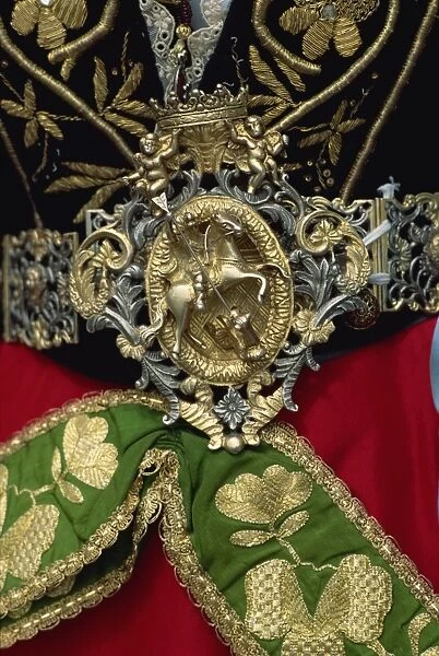 Ornate buckle on traditional Easter costume in the 15th century Albanian town of Piana degli Albanesi, north Sicily