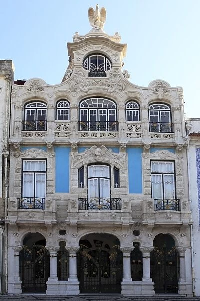 The ornate facade of one of the many Art Nouveau style buildings that line the Central Canal in Aveiro, Beira Litoral