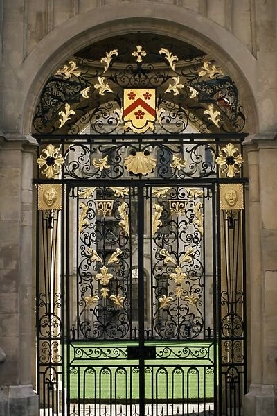 Ornate gilt gate of All Souls College, Oxford, Oxfordshire, England