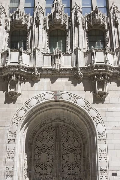 Ornate Gothic style entrance to the Tribune Tower, Chicago, Illinois, United States of America