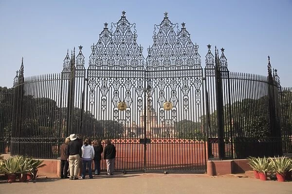 Ornate iron gates of Rashtrapati Bhavan, Presidential Palace, New Delhi, India, Asia
