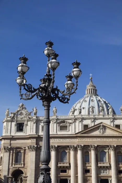 Framed Print : Ornate lamp and St. Peters Basilica, Piazza San Pietro, Vatican City Framed Print : Ornate lamp and St. Peters Basilica, Piazza San Pietro, Vatican City