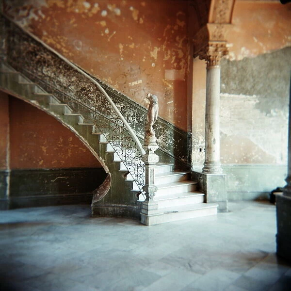 Ornate marble staircase in apartment building, Havana, Cuba, West Indies, Central America