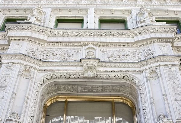 Ornate stonework above the entrance to the Wrigley Building, Chicago, Illinois