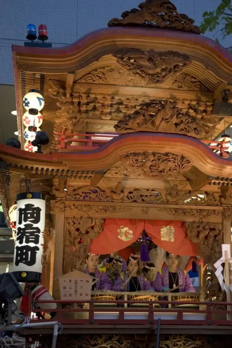 Framed Print : Ornate wooden floats with musicians performing during the Gotenyatai Hikimawashi Festival in Hamamatsu, Shizuoka