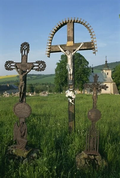 Orthodox crucifixes, near Bardejov, Slovakia, Europe