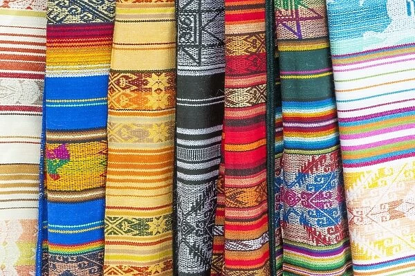 Otavalo market, traditional colourful textiles, Imbabura Province, Ecuador, South America