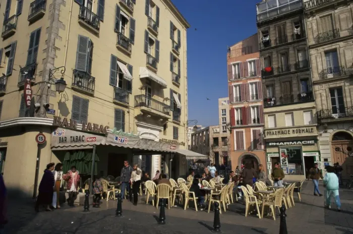 Framed Print : Outdoor cafe in city centre, Toulon, Var, Cote d Azur, Provence, France