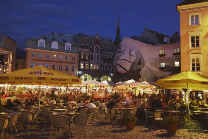 Framed Print : Outdoor cafes in Dome Cathedral Square at dusk, Riga, Latvia, Baltic States, Europe Framed Print : Outdoor cafes in Dome Cathedral Square at dusk, Riga, Latvia, Baltic States, Europe