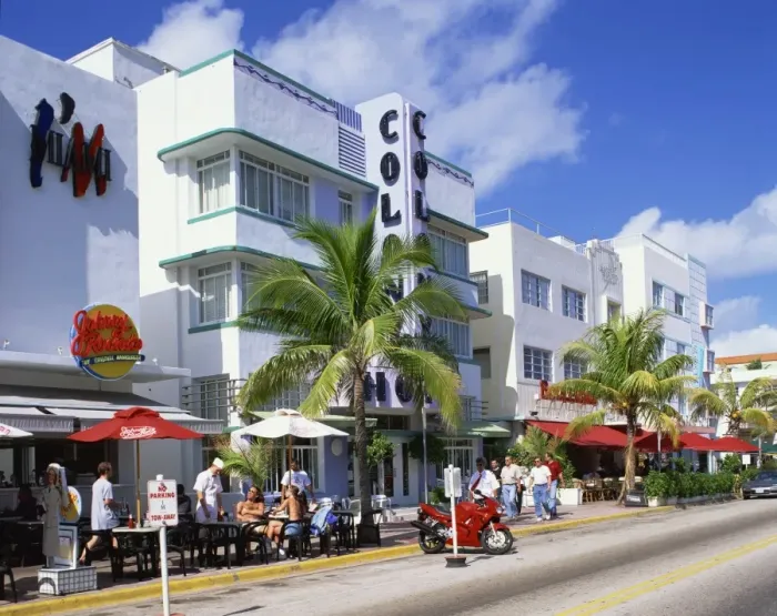 Framed Print : Outdoor cafes near the Colony Hotel, Ocean Drive, Art Deco District, Miami Beach