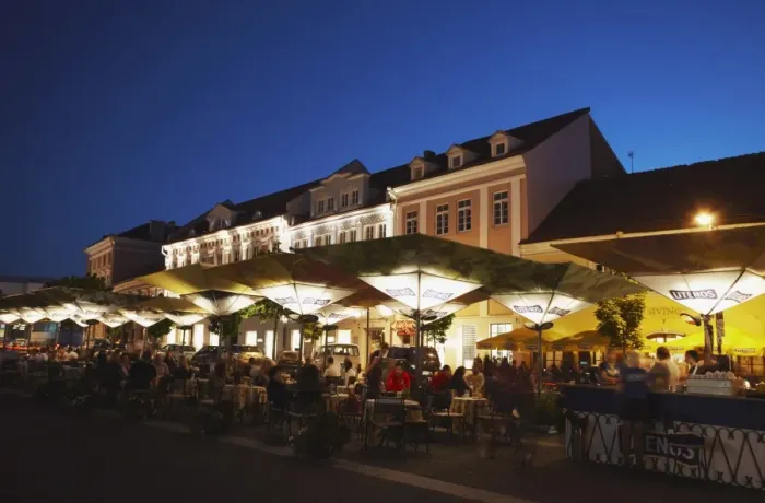 Framed Print : Outdoor cafes in Town Hall Square, Vilnius, Lithuania, Baltic States, Europe