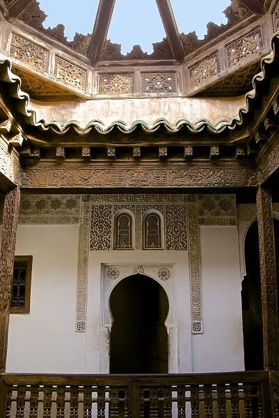 Outdoor Gallery, Medersa Ben Youssef dating from 1565, Medina, UNESCO World Heritage Site, Marrakech, Morocco, North Africa, Africa