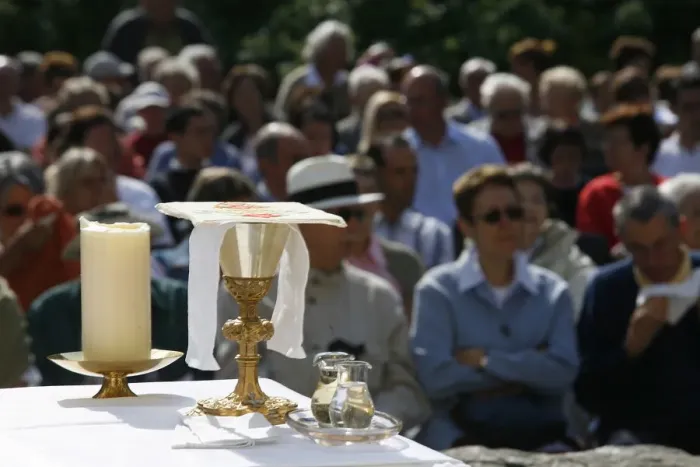 Framed Print : Outdoor Mass, Notre-Dame de la Gorge, Haute Savoie, France, Europe Framed Print : Outdoor Mass, Notre-Dame de la Gorge, Haute Savoie, France, Europe