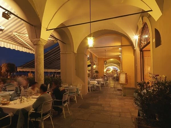 Outdoor restaurants, Cannobio, Lake Maggiore, Italian Lakes, Piedmont, Italy, Europe
