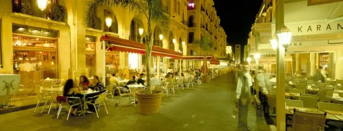 Framed Print : Outdoor restaurants at night in downtown area of Central District Framed Print : Outdoor restaurants at night in downtown area of Central District
