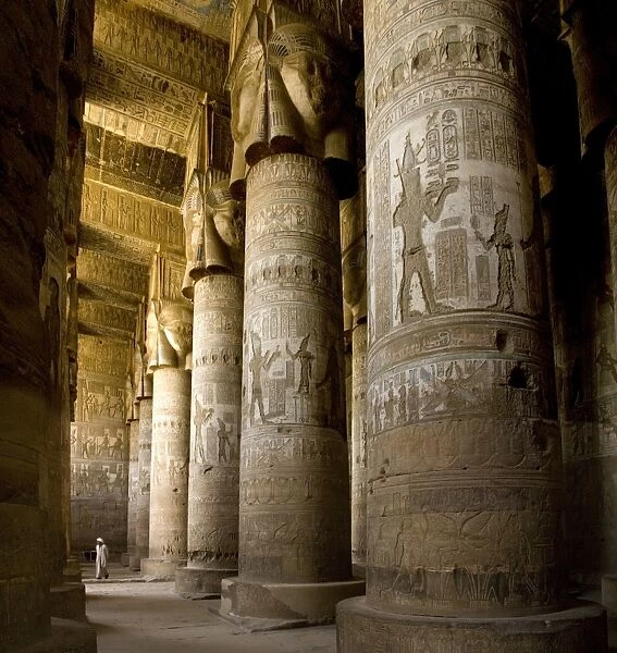 The Outer Hypostyle Hall in the Temple of Hathor, Dendera necropolis, Qena, Nile Valley, Egypt, North Africa, Africa