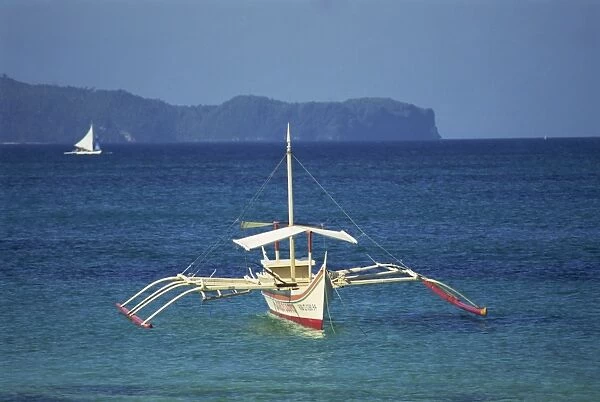 Outrigger boat offshore from the Boracay Island resort