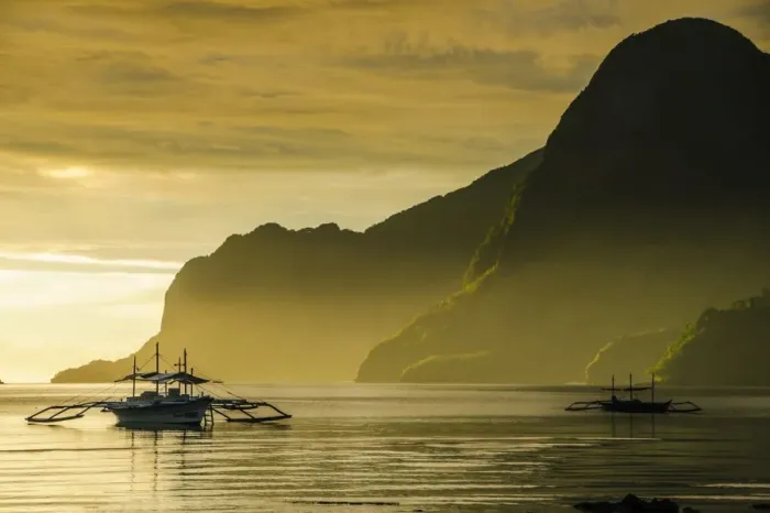 Framed Print : Outrigger at sunset in the bay of El Nido, Bacuit Archipelago, Palawan, Philippines, Southeast Asia, Asia Framed Print : Outrigger at sunset in the bay of El Nido, Bacuit Archipelago, Palawan, Philippines, Southeast Asia, Asia