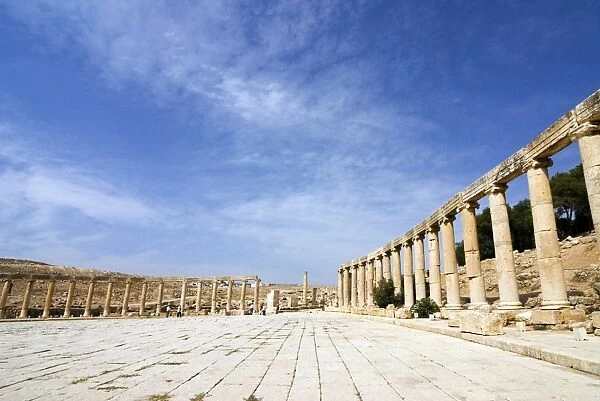 Oval Plaza with colonnade and ionic columns, Jerash (Gerasa), a Roman Decapolis city