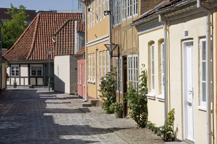 Framed Print : Overgade and Nedergate, area where Hans Christian Andersen was born, Odense Framed Print : Overgade and Nedergate, area where Hans Christian Andersen was born, Odense