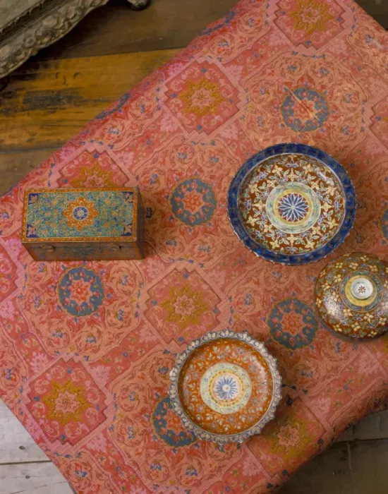 Framed Print : Overhead view of Bencharong ceramics and silk designed Framed Print : Overhead view of Bencharong ceramics and silk designed