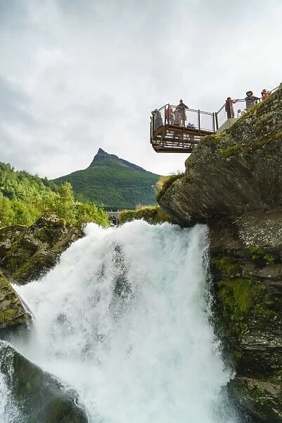 Overlook on small waterfall in Geiranger, Norway, Scandinavia, Europe