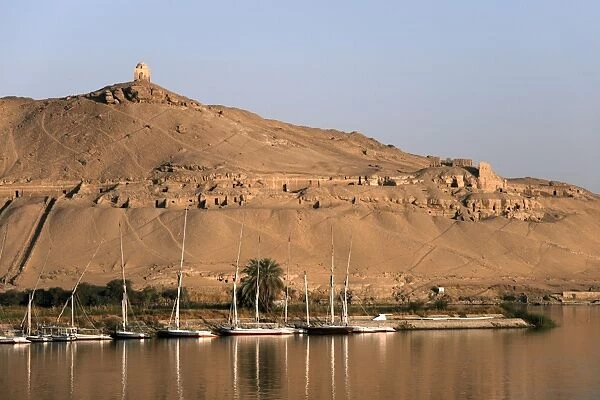 Overlooking the river Nile and the Tombs of the Nobles, Aswan, Egypt, North Africa