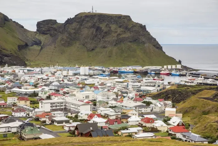 Framed Print : Overlooking the town of Heimaey from recent lava flow on Heimaey Island, Iceland, Polar Regions Framed Print : Overlooking the town of Heimaey from recent lava flow on Heimaey Island, Iceland, Polar Regions