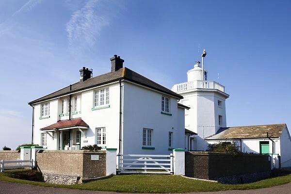 Overstrand Lighthouse and Lighthousekeepers Cottages near Cromer, Norfolk, England, United Kingdom, Europe