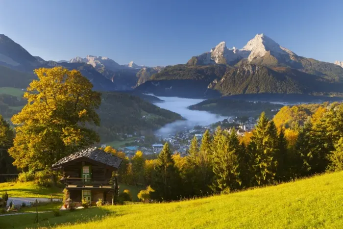 Framed Print : Overview of Berchtesgaden in autumn with the Watzmann mountain in the background, Berchtesgaden, Bavaria, Germany, Europe Framed Print : Overview of Berchtesgaden in autumn with the Watzmann mountain in the background, Berchtesgaden, Bavaria, Germany, Europe