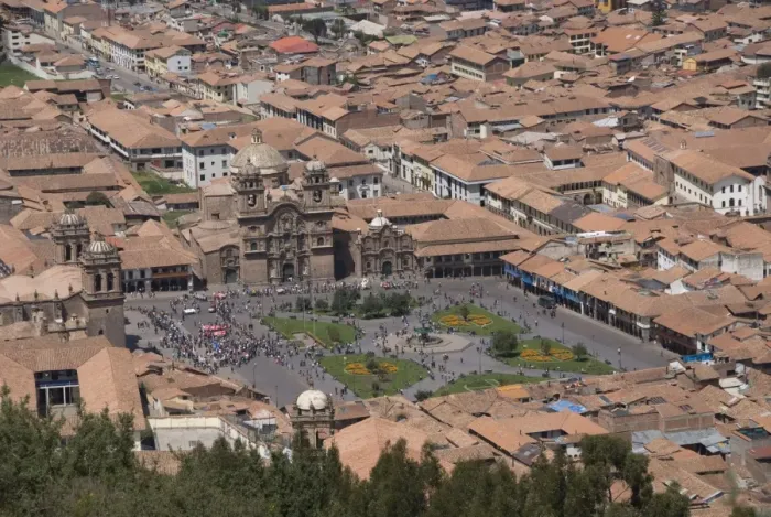 Framed Print : Overview of city with the Plaza de Armas in lower centre, Cuzco, Peru, South America Framed Print : Overview of city with the Plaza de Armas in lower centre, Cuzco, Peru, South America