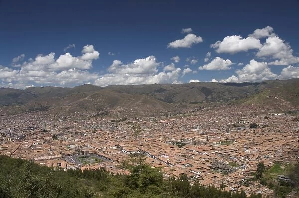 An overview of Cuzco from the fortress of Sacsayhuaman, near Cuzco, Peru, South America