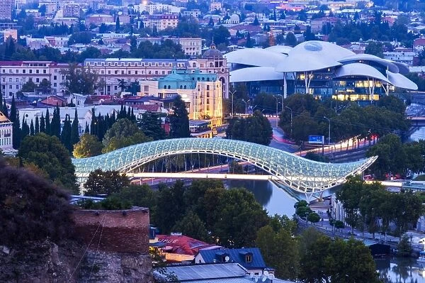 Overview over Tbilisi at dawn, Georgia, Caucasus, Asia