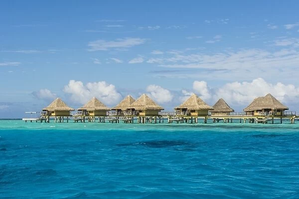 Overwater bungalows in luxury hotel in Bora Bora, Society Islands, French Polynesia