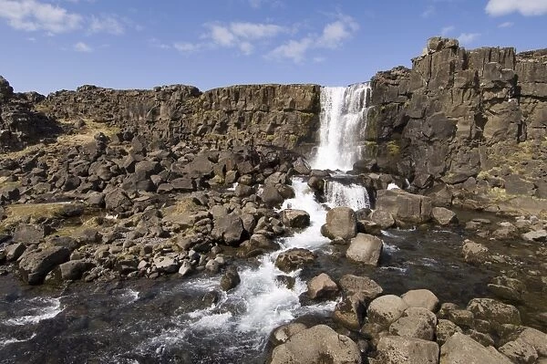 Oxararfoss waterfall on Mid-Atlantic Rift, Thingvellir National Park, Iceland