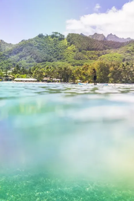 Framed Print : Paddleboarding in Muri Lagoon with Rarotonga in the background, Cook Islands, South Pacific Framed Print : Paddleboarding in Muri Lagoon with Rarotonga in the background, Cook Islands, South Pacific