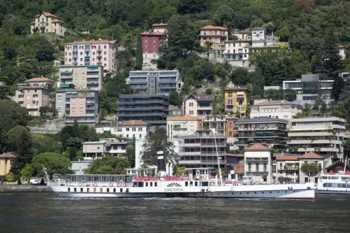 Framed Print : Paddleboat on lake, Como, Lake Como, Lombardy, Italian Lakes, Italy, Europe Framed Print : Paddleboat on lake, Como, Lake Como, Lombardy, Italian Lakes, Italy, Europe