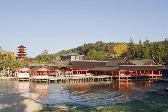 Framed Print : Pagoda and shrine buildings, Itsukushima Shrine, UNESCO World Heritage Site Framed Print : Pagoda and shrine buildings, Itsukushima Shrine, UNESCO World Heritage Site