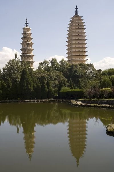 Pagodas from Agglomeration pond, Chongsheng temple (Three Pagodas Temple)