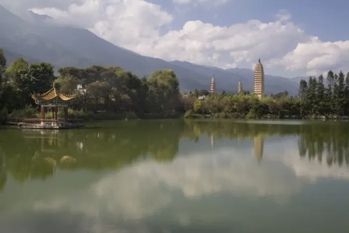 Framed Print : Three Pagodas from Mirror Lake, Dali, Yunnan, China, Asia Framed Print : Three Pagodas from Mirror Lake, Dali, Yunnan, China, Asia