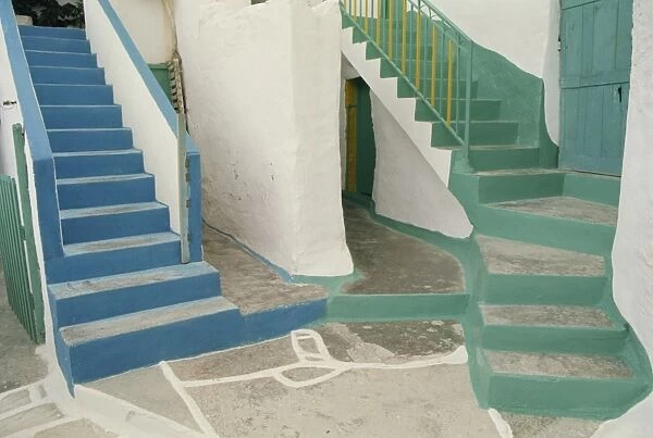 Detail of painted blue and green steps on Ios