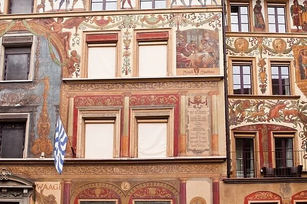 Painted building facades in the city of Lucerne, Switzerland, Europe