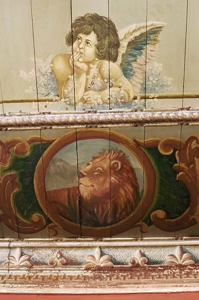 Detail of the painted ceiling done in the European