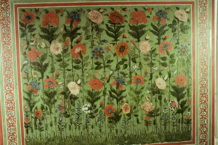 Framed Print : Detail of painted dado in the Durbar Hall area of the palace