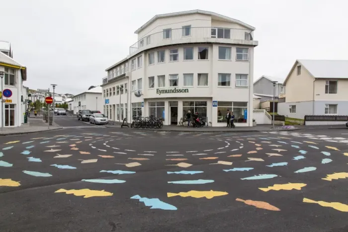 Framed Print : Painted fish on traffic circle on Heimaey Island, Iceland, Polar Regions Framed Print : Painted fish on traffic circle on Heimaey Island, Iceland, Polar Regions