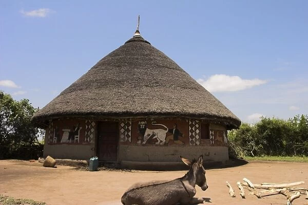 Painted houses of the Alaba peoples near Kulito, Rift Valley, Ethiopia, Africa