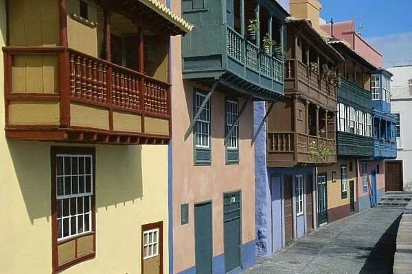 Painted houses with balconies