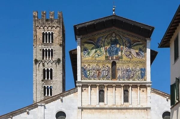 Painted panel above the entrance, San Frediano, Lucca, Tuscany, Italy, Europe